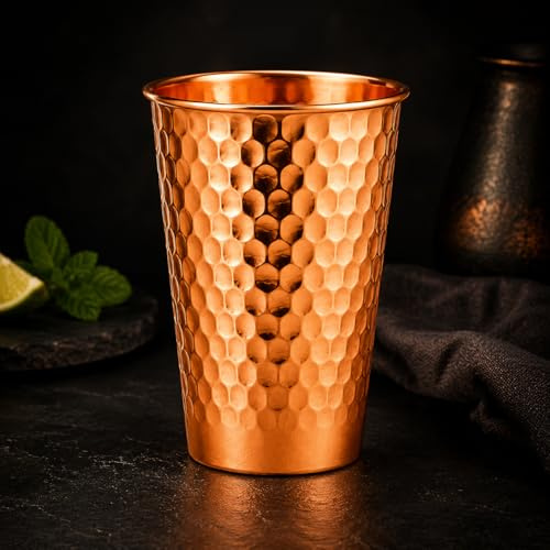 COPPAYA Pure Copper Tumbler 600 ml, Hammered Design, 11.8 Fl Oz Capacity, Ayurvedic Water Cup