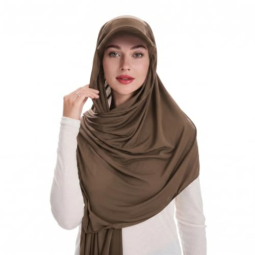 ZLYC Dam muslimsk hijab halsduk med visir redo att bära undercap baseball huvudbonad, Solid kaki, one size