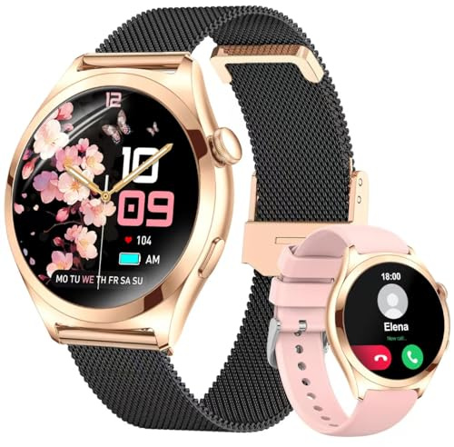 Fitonme Smartwatch Damen Rund mit Anruffunktion, 1,27 HD Smart Watch mit SpO2 Herzfrequenz Schlafüberwachung, Wasserdicht Fitnessuhr Damen, 120+ Sportmodi Fitness Tracker Android iOS (Schwarz-Gold)