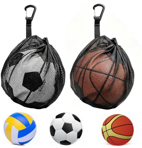 GUOYOU 2 stycken balnät, praktisk bollpåse med bärkrok, lätt vikbar basketnät med dragsko, bärbar bollnät sportväska för basket volleyboll handboll tennis