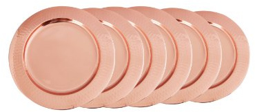Old Dutch Hammered, 13, Set of 6 Charger Plates, Antique Copper