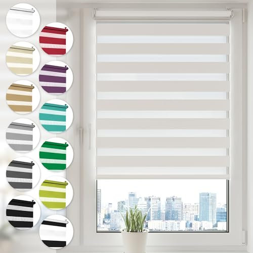 Doppelrollo Klemmfix ohne Bohren 75cm x 150cm Weiß Duo Rollo Klemmrollo Sonnenschutzrollo Fensterrollo für Fenster & Türen Zebrarollo Seitenzugrollo