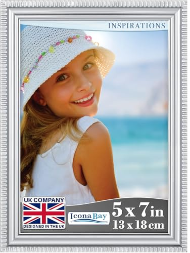 Cornice Portafoto Icon Bay 13x18 cm Argento, Modanatura Splendidamente Dettagliata, Cornice Portafoto Moderna, Montatura a parete o Tavolo superiore, Collezione Inspirations