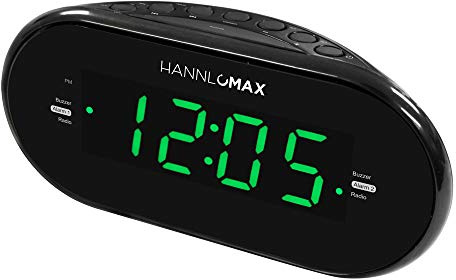 HANNLOMAX HX-123CR Alarm Clock Radio, PLL AM/FM Radio, 1.2 inches Green LED Display, Dual Alarm Wake up to Radio or Buzzer, Dimmer, AC Power Operation only, AC/DC Adaptor Included.