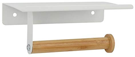 Spirella Porte Rouleau Papier WC Mural Tarek Acier & Bambou Blanc & Beige