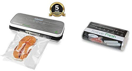 Macom Forever Fresh VAC1090 Macchina Sottovuoto per Alimenti, Automatica con 4 Diverse possibilità di Confezionamento & 703 2 Rotoli per conservazione sottovuoto dei cibi, Plastica