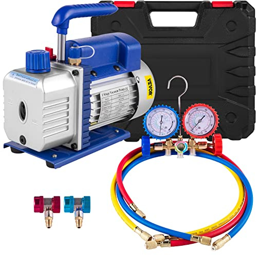 Mophorn Pompe à Vide 4 CFM, Pompe à Vide Frigoriste 230V, Pompe à Vide Climatisation avec Tuyau et jauge, pour Système de Réfrégération et Climatisation