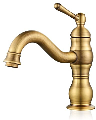 kisimixer Robinet Lavabo Rétro,Pivotant à 360° Robinet Salle de Bain, Mitigeur Lavabo en Laiton, Mitigeur Salle de Bain avec Cartouche Céramique, Robinet Monocommande Réglable Chaud et Froid, Dorée