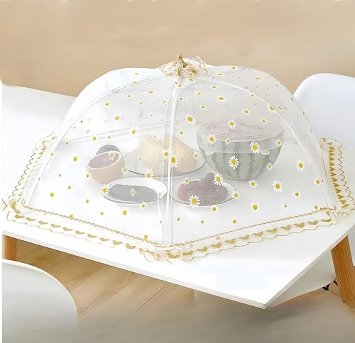 Große Premium-Abdeckhaube aus Netzstoff, faltbar, für Outdoor, Küche, Garten, Partys, Grillen, zum Schutz vor Fliegen, Käfern (flowerdia 80cm)