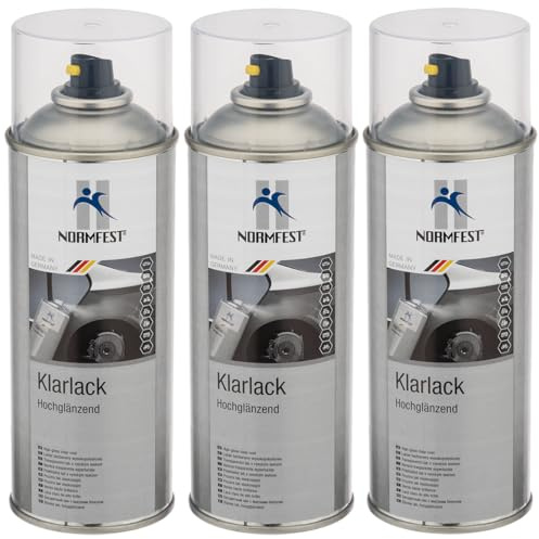 Normfest 1K Klarlack Hochglänzend – Schnelltrocknender Schutzlack für Metall, Kunststoff & Holz, kratzunempfindlich, witterungs- und chemikalienbeständig, überlackierbar – 3x 400ml
