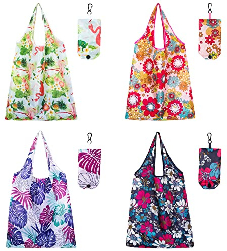 QINREN 4 Pack Foldable Reusable Shopping Bags