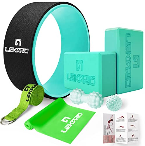 Yoga Wheel Set 9 in 1, Yoga Starter Kit for Beginner, Back Roller for Pain Relief & Deep Tissue Massage, Stretching, Improving Backbends, Size 13''