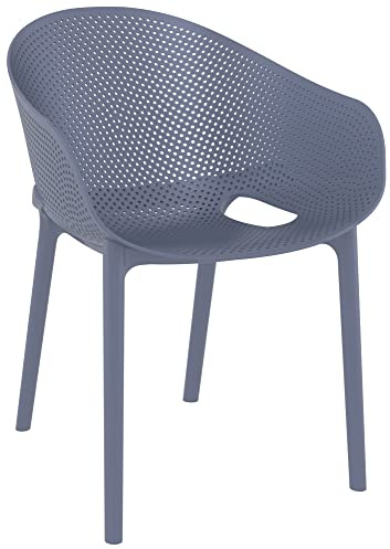 CLP Gartenstuhl/Bistrostuhl stapelbar modern aus Kunststoff, wetterfest mit Nicht verstellbaren Armlehnen und Rückenlehne, Sky Pro Farbe dunkelgrau