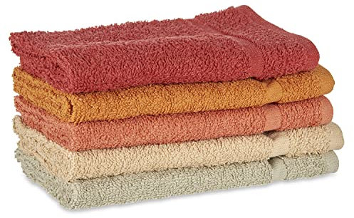 TIENDA EURASIA - Set de Paños de Cocina, Pack de 5 Trapos Cocina, Paños de Cocina Algodon 100%, Tamaño 50 x 51,5 x 0,5 cm, Trapos de Cocina Rizo Algodón 400gr (Teja)