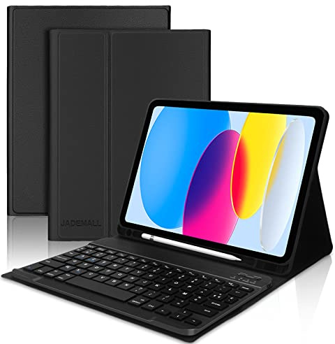 JADEMALL Coque Clavier pour iPad A16 11 EME Génération 2025/10 EME Génération 10.9 Pouces 2022, AZERTY Clavier Magnétique Détachable Bluetooth pour iPad 11/10eme Generation, Noir