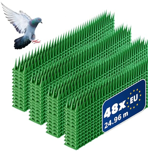 KADAX Pinchos Antipalomas de Plástico para Protección de Balcones, Terrazas, Techos y Ventanas contra Palomas, Ahuyentador de Pajaros (Verde, 48)