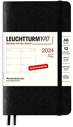 LEUCHTTURM1917 367677 Wochenkalender Pocket (A6) 2024, Softcover, Schwarz, Deutsch, 12 Monate
