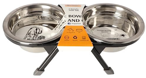 Dingo 14530 Set gamelles pour chien/chat avec support recyclé 2 x 0,40 l Ø 14,5 cm
