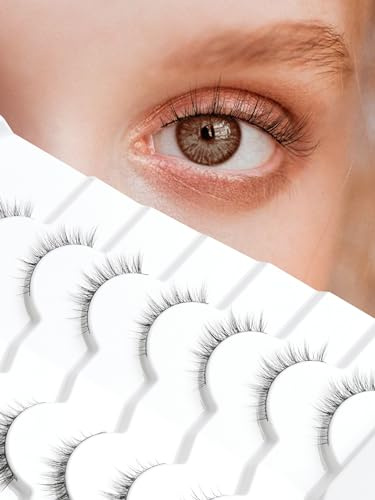 Natural Lashes Wispy Eyelashes Natural Look Short Lashes Pack 12mm Eyelashes C Curl False Lashes Thinner Band 3D Volume Fake Eyelashes 7 Pair Siligli
