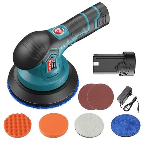 RUYIKA Cordless Car Polisher Buffer, Polishing Machine with 2500-5000 RPM, Portable Electric Car Polishers and Buffers Machines with 1500mAh Battery, 6 Variable Speed
