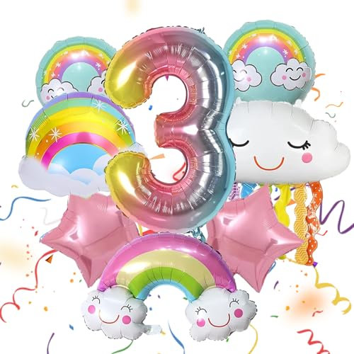 Regenbogen Deko kindergeburtstag, Regenbogen Geburtstagsdeko Mädchen Regenbogen Geburtstagsdeko 3 Regenbogen Wolken Geburtstags Ballons Geburtstag Zahl 3 Ballon für Mädchen Regenbogen Geburtstag Deko