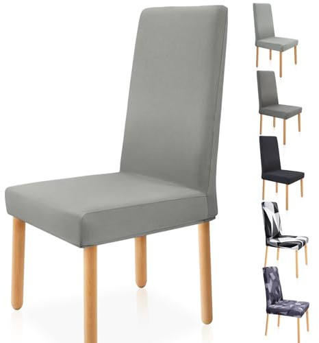 Zindoo Stuhlhussen 6er Set Stretch Stuhlbezug für Esszimmer Hellgrau | für Küche, Esszimmer, Hochzeit, Familie Dekoration usw, Abnehmbar, Waschbar, mit Elastischen Fixierbändern
