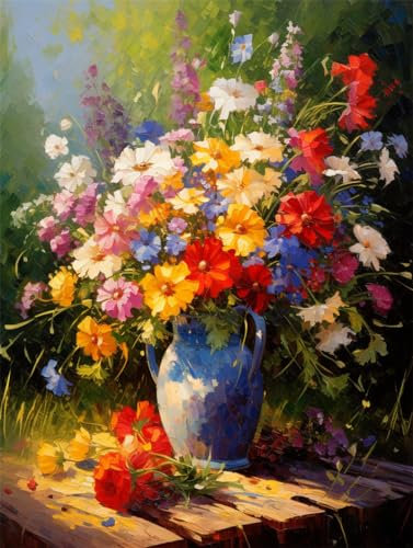 Taxpy Dekorative Wandbilder Bunter Blumenstrauß im Vasen-Ölgemälde,50 * 70cm Poster Wohnzimmer Bilder Deko Schlafzimmer Wandbild Leinwandbild mit Kunstdruck
