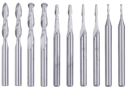 Gasea 10Pcs 1/8 Shank Carbide Ball Nose End Mill CNC Router Bits, 2 Flute End Milling Cutter Engraving Cutter for Acrylic PVC MDF Wood 1/1.5/2/2.5/3.175mm