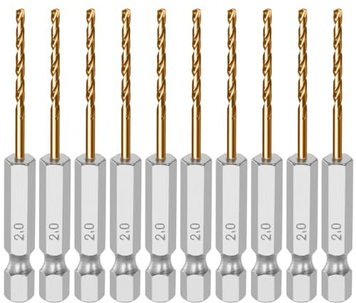 CECOMBINE 10Pcs Drill Bit, 2mm Hex Shank Twist Drill Bits Set High-Speed Steel Titanium Coated 6-Angle Drill Bits, Suitable for wood metal plastic stainless steel aluminum alloy