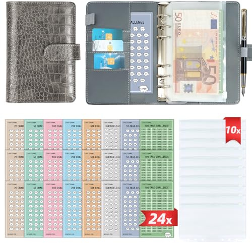 2024 Spara pengar Challenge bok med 8 sparchallenges (set med 24) – Budget Planner Deutsch Challenges – Spar Challenge för budgetplanerare – finansplanerare hushållsbok – Cash Stuffing – Budget Binder