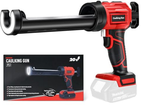 Akku Kartuschenpresse Kompatibel für 18V Makita Akku, Elektrische Kartuschenpistole mit 4 Geschwindigkeiten und LED-Licht, 10oz/300ml, Silikonpistole für Abdichten, Spachteln (ohne Akku)