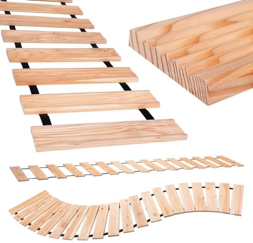 BooGardi Chemin roulant en mélèze · 6 tailles · 250 cm de long · 30 cm / 40 cm / 50 cm de large · 40 cm Espacement entre les lattes : 8 cm · Chemin en bois à dérouler · Marche en bois · Chemin de