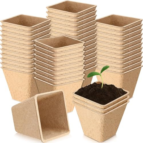 Namzi Confezione da 100 vasi di torba quadrati da 6,1 cm, per piantine, piantine, vivai, vasi per piante da rinvaso per piante da giardino primaverile piantare fiori in crescita germinazione di
