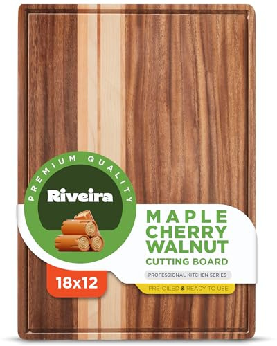 Riveira Tagliere in legno di noce/ciliegio/acero - Gourmet Grandeur: tagliere in legno 18 x 12 - Tagliere in legno naturale per decorazione cucina - innovativo tagliere in legno con scanalature per