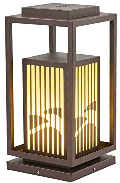 DONGDAWAN Modern Lawn Landscape Brown Column Pillar Lantern Lamp Outdoor Waterproof Industrial Post Lamp Fixture Garden Path Yard Light 50 Cm E27 Socket Lamp External Post Lantern Light