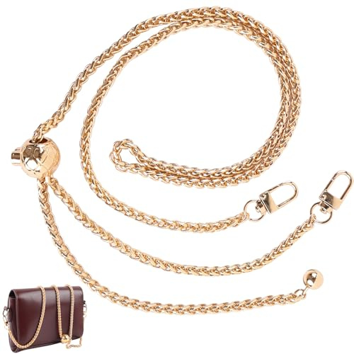 ANNASAMDO 1 Stück Handtaschenkette Metall Gold 120cm verstellbar | Metallkugel Schieber für stufenlose Länge. Karabiner für sicheren Halt. Als Griff oder Dekoration.