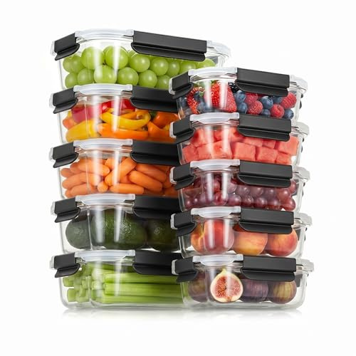Glass Food Storage Containers with Lids, Glass Meal Prep Containers Set with Leak Proof Lids, Airtight Lunch Container for Kitchen, Microwave, Oven, Freezer, Dishwasher Safe, Bpa free