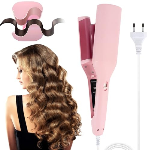 KQWVZ Lockenstab für französische Eierrollen, Welleneisen 32mm, Französischer Wellen-Lockenstab, Lockenstab Wellen Mit 4 Einstellbarer Temperatur, Wellenstab Haare 30S Schnell Eerhitzendes (Rosa)