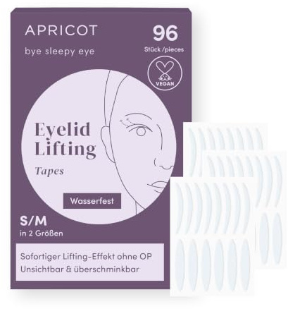 Apricot Schlupflider Stripes Unsichtbar, Schlupflid Tape Streifen zum Augenlid Lifting ohne OP, Eyelid Tape (unsichtbar, wasserfest, double eyelid lifting tapes) Augenlid-Tape 96 Stk. (S/M)
