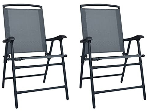 IBUQDDV Poltrona Da Esterno Sedia Cucina Moderna Sedia Poltroncina Tavolo E Sedie Da Esterno Sedie da Giardino Pieghevoli 2 pz in Textilene Grigie per Balcone Giardino Cortile Parchi