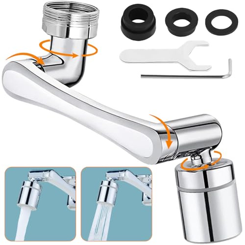 1440°Rotatable Faucet Extender Aerator, 2 Spray Mode Filter Kitchen Sink Tap, Splash Proof Swivel Faucet Adapter, Robotic Arm Extension Faucet, Universal Water Tap Attachment for Bathroom(Silver)