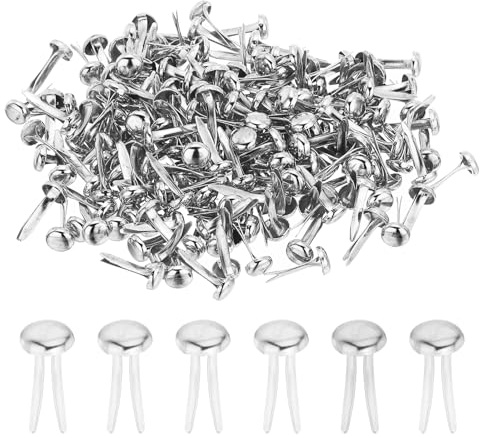 PATIKIL 1000 Stück Papier Messing Befestigungssplinte Silberton 4,5 x 8 mm | Pastell Mini Metall Brads Rundkopf Beschichteter Befestiger, für Bastelkunst Scrapbooking DIY Zubehör