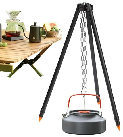 Trépied de camping pour la cuisine – de trépied de camping robuste, de barbecue robuste, trépied de pot suspendu | Fournitures de barbecue, trépied de camping avec chaîne pour sorties