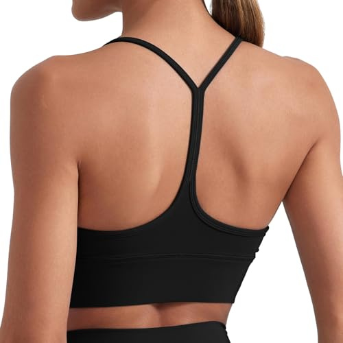 Memoryee Sujetadores Deportivos Mujer Alto Impacto Espalda en Y Sin Aros Cuello Halter Acolchado Comodidad Bralettes de Mujer Top de Gimnasio para Entrenamiento Yoga Correr Baile Negro L