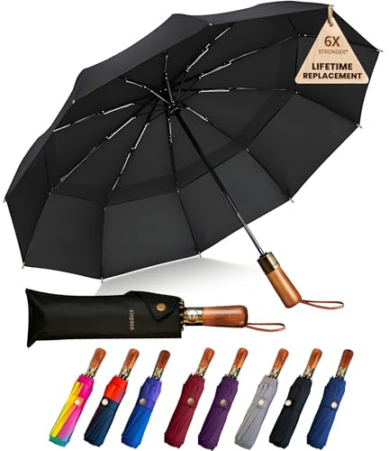 SIEPASA 49/54/62 Inch Windproof Golf Umbrella - Automatic Open/Close, Real Wood Handle - Large Folding Travel Umbrella for Wind, Rain & Sun Protection.(Black/49)