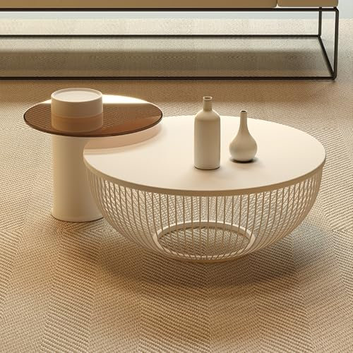 Moderner Couchtisch rund weiß – Wohnzimmertisch mit Stauraum – Runder oder ovaler Sofatisch – Satztisch mit 2 Ebenen – Stilvolle Deko & praktische Ablage – Beistelltisch für Wohnzimmer(Pure white)