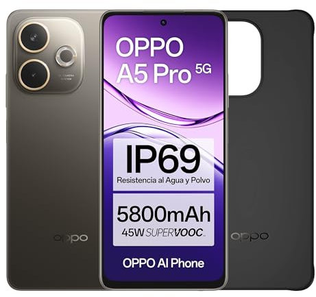 OPPO A5 Pro 5G - Smartphone Libre con IA, 8GB RAM + 256GB, Pantalla 6.67 120Hz, Cámara 50MP, Batería 5800, Carga Rápida 45W, Versión Española, Funda incluida – Marrón