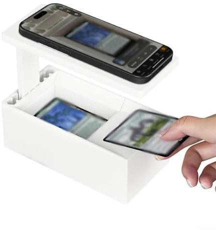 Support de scanner de cartes à collectionner, appareil de numérisation rapide pour cartes de jeu de taille standard, design compact en ABS blanc, compatible avec l'application ManaBox, 18,2 x 9 x 18,2