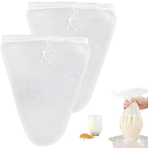 2 Piezas Bolsas de Leche de Nueces, Reutilizable Filtro Leche Vegetal Nailon Bolsas Colador Telas Filtrantes Malla Fina para Bebida Vegetal Zumos Frutas Verduras café té Colar Queso Jugo Tofu Yogur