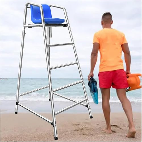 Sedia da bagnino autoportante in acciaio inox per piscine e parchi acquatici, design esterno portatile con comoda seduta